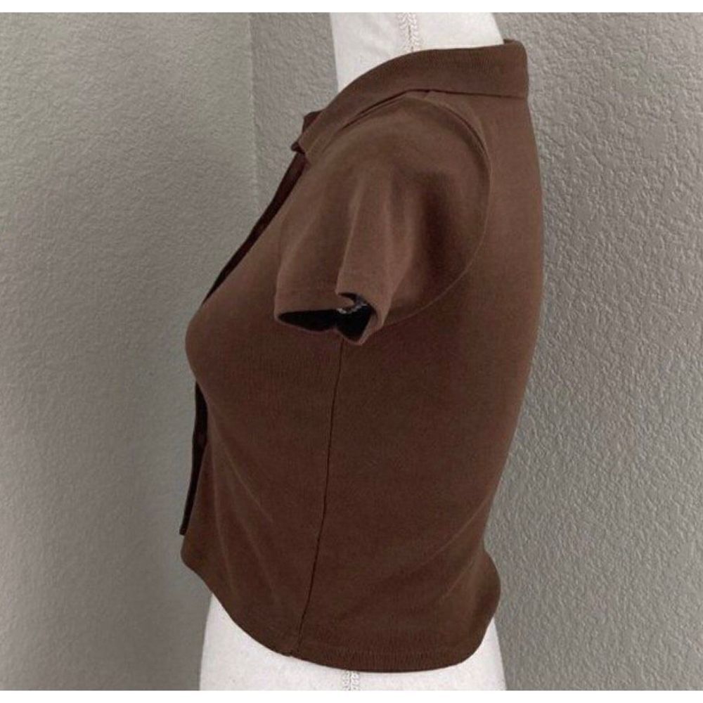 Brandy Melville Womens Brown Caroline Short Sleeve Button Front Collared Top OS - Picture 3 of 8